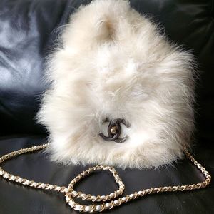 Chanel Runway Winter White Fur CC Small Top Handle Satchel Shoulder Bag